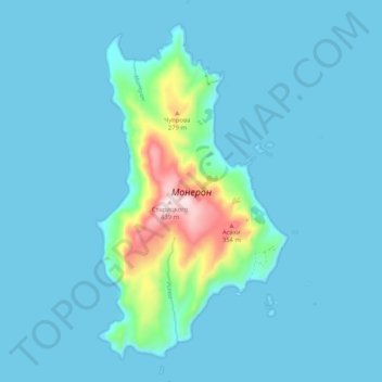 Mapa topográfico Isla Moneron, altitud, relieve