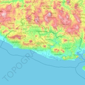 Mapa topográfico El Salvador, altitud, relieve