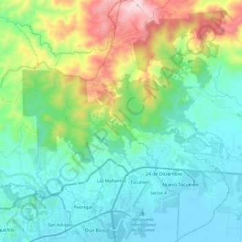 Mapa topográfico 24 de Diciembre, altitud, relieve
