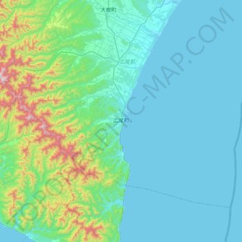 Mapa topográfico 広尾町, altitud, relieve