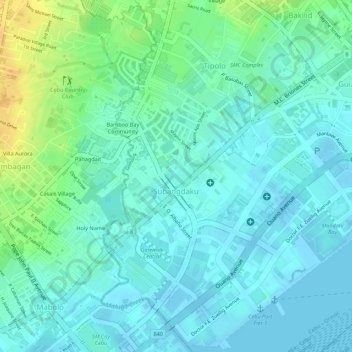 Mapa topográfico Subangdaku, altitud, relieve