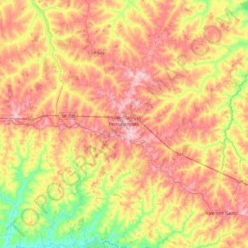 Mapa topográfico Fernandópolis, altitud, relieve