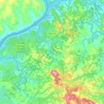 Mapa topográfico Municipio de Santa Ana, altitud, relieve