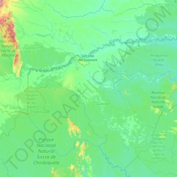 Mapa topográfico El Retorno, altitud, relieve