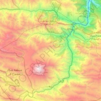 Mapa topográfico دهستان لاریجان سفلی, altitud, relieve