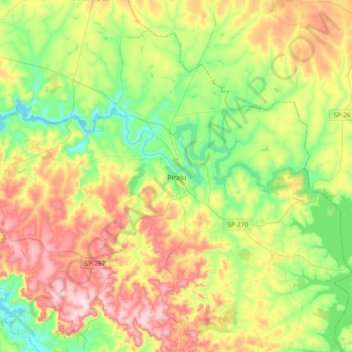 Mapa topográfico Piraju, altitud, relieve