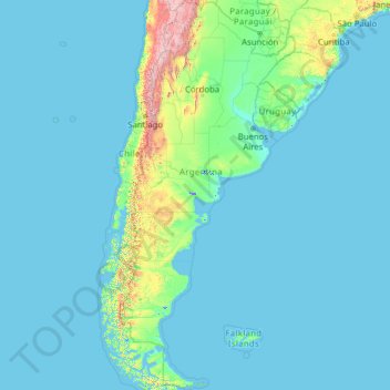 Mapa topográfico Argentina, altitud, relieve