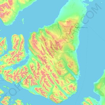 Mapa topográfico Península de Brunswick, altitud, relieve