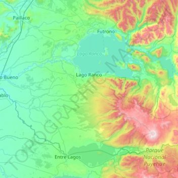 Mapa topográfico Lago Ranco, altitud, relieve