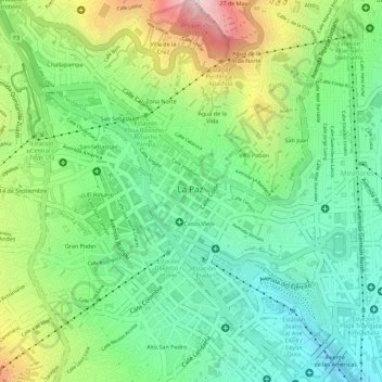Mapa topográfico Plaza Murillo, altitud, relieve