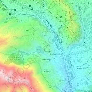 Mapa topográfico Alto Seguencoma, altitud, relieve