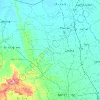 Mapa topográfico Tarlac River, altitud, relieve