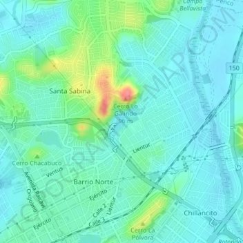 Mapa topográfico Laguna Lo Galindo, altitud, relieve