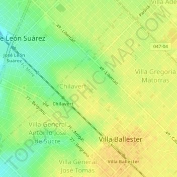 Mapa topográfico Plaza Mitre, altitud, relieve