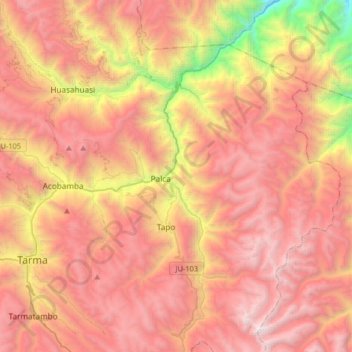 Mapa topográfico Tarma, altitud, relieve