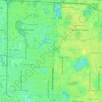 Mapa topográfico Egypt Lake-Leto, altitud, relieve