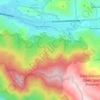 Mapa topográfico San Geronimo, altitud, relieve
