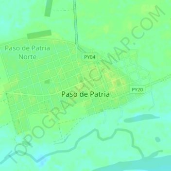 Mapa topográfico Paso de Patria, altitud, relieve