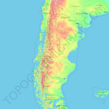 Mapa topográfico Patagonia, altitud, relieve