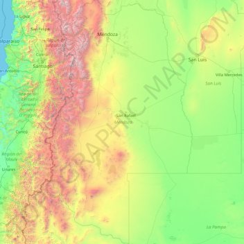 Mapa topográfico Mendoza, altitud, relieve