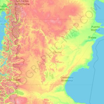 Mapa topográfico Chubut, altitud, relieve