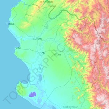 Mapa topográfico Piura, altitud, relieve